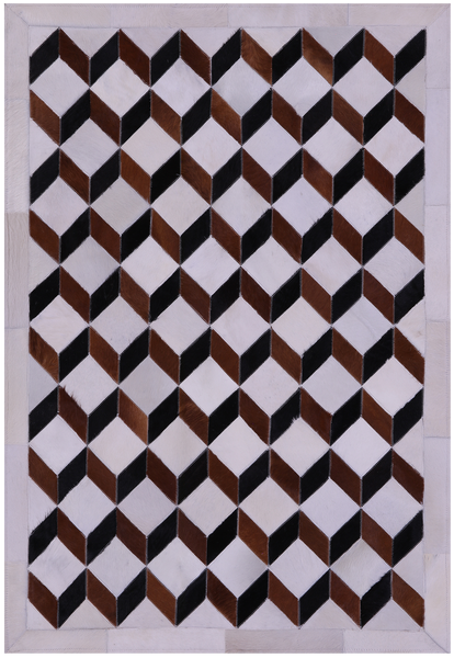 Brown & White Patchwork Black Natural Cowhide Rug - 3' 5" x 5' 0"