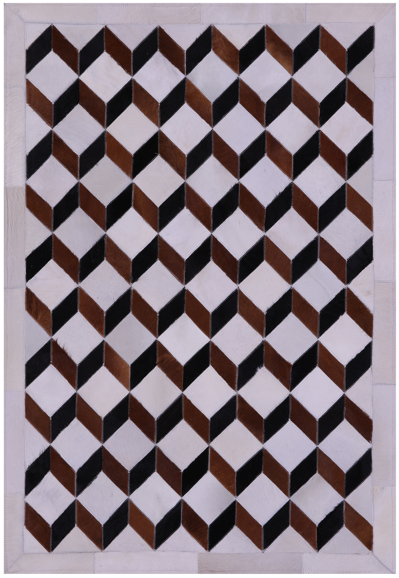 Brown & White Patchwork Black Natural Cowhide Rug - 3' 5" x 5' 0"