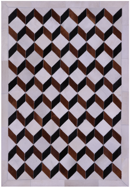 Brown & White Patchwork Black Natural Cowhide Rug - 3' 5
