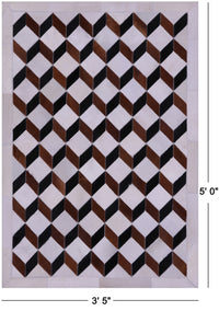 Thumbnail for Brown & White Patchwork Black Natural Cowhide Rug - 3' 5