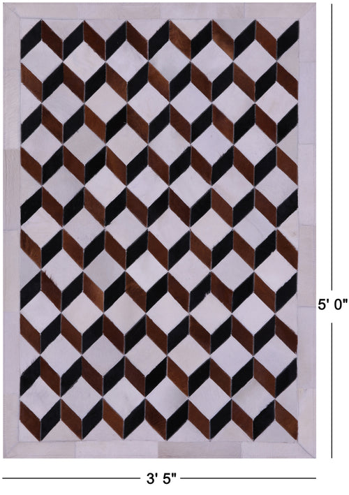 Brown & White Patchwork Black Natural Cowhide Rug - 3' 5