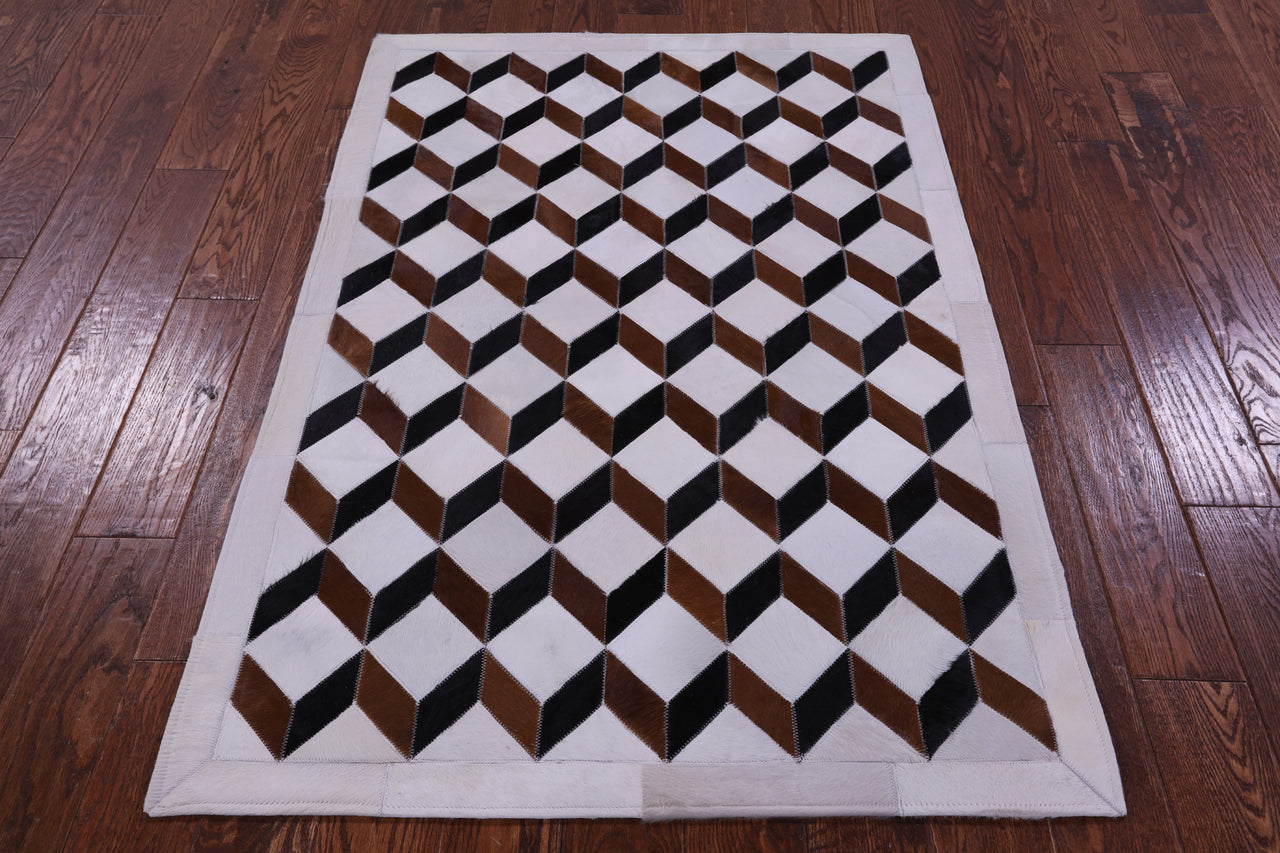 Brown & White Patchwork Black Natural Cowhide Rug - 3' 5" x 5' 0"