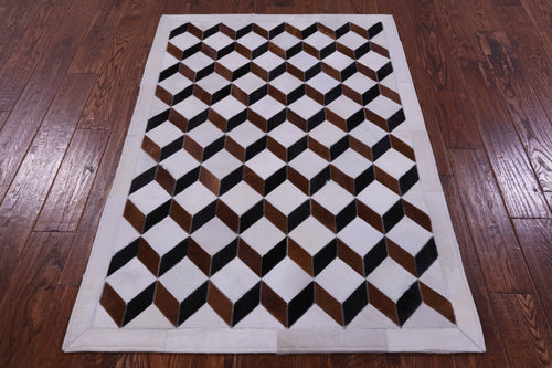 Brown & White Patchwork Black Natural Cowhide Rug - 3' 5