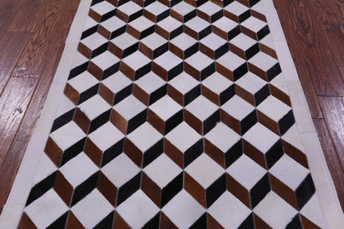 Brown & White Patchwork Black Natural Cowhide Rug - 3' 5