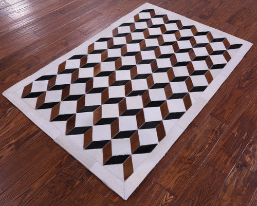 Brown & White Patchwork Black Natural Cowhide Rug - 3' 5