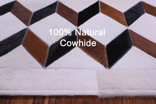 Brown & White Patchwork Black Natural Cowhide Rug - 3' 5