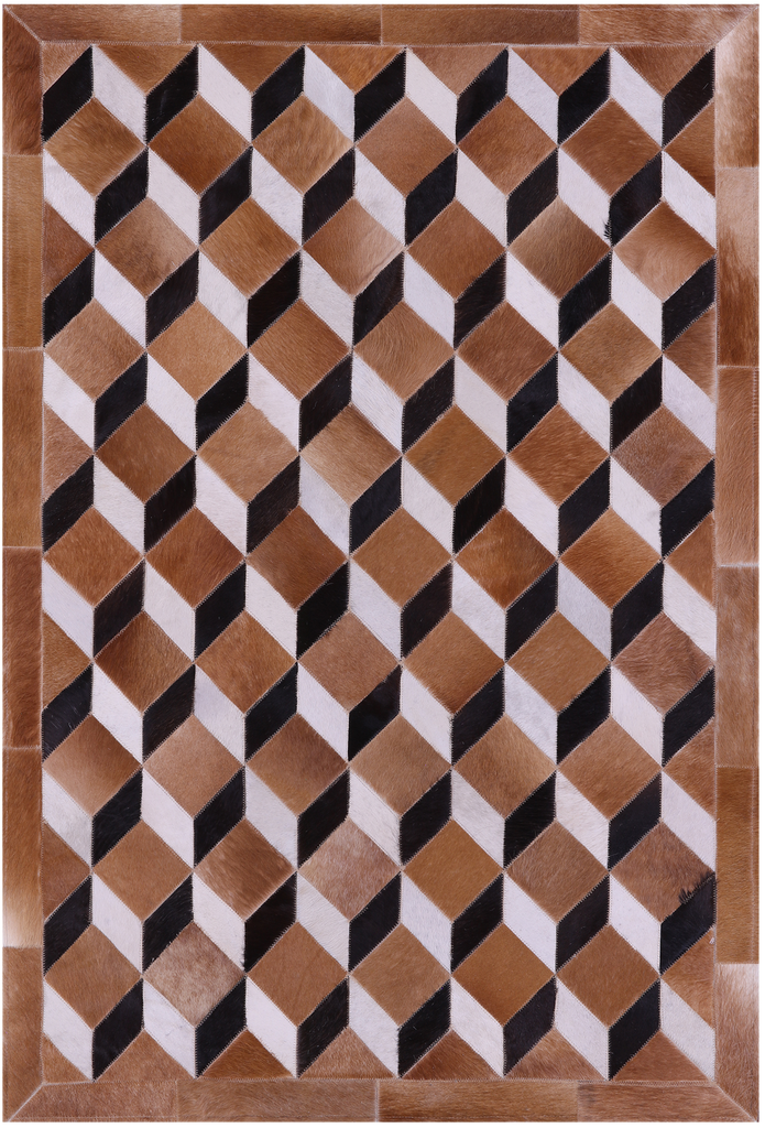 Brown & White Patchwork Black Natural Cowhide Rug - 3' 5" x 5' 0"