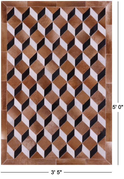 Brown & White Patchwork Black Natural Cowhide Rug - 3' 5