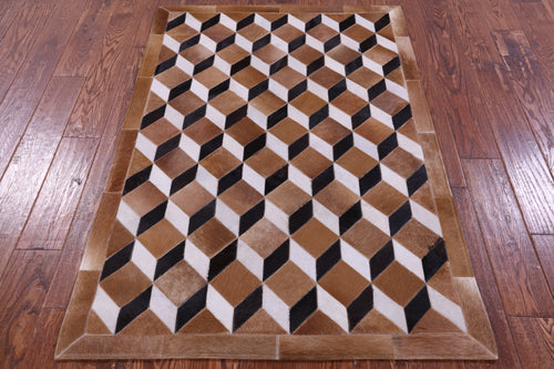 Brown & White Patchwork Black Natural Cowhide Rug - 3' 5