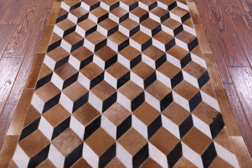 Brown & White Patchwork Black Natural Cowhide Rug - 3' 5