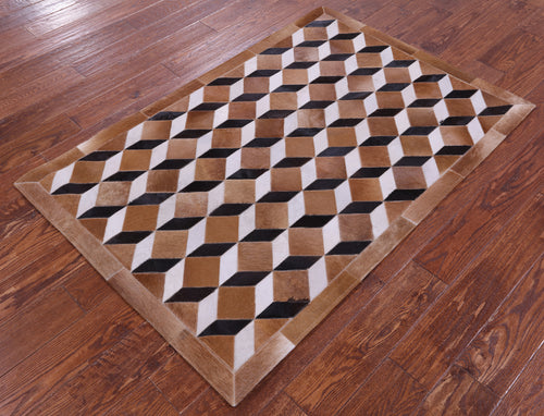 Brown & White Patchwork Black Natural Cowhide Rug - 3' 5