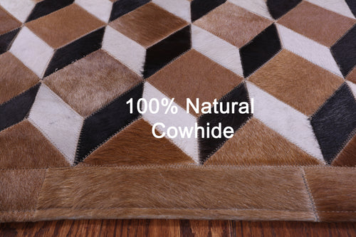 Brown & White Patchwork Black Natural Cowhide Rug - 3' 5