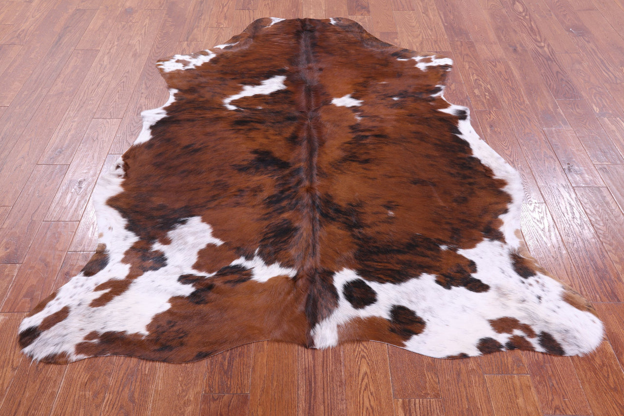 Brown & White Natural Cowhide Rug - Large 6'6"H x 5'7"W
