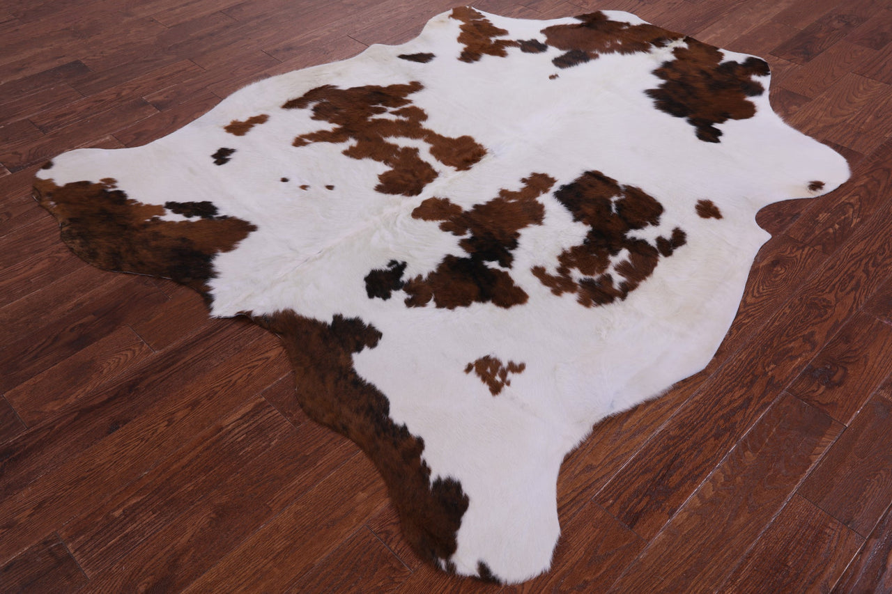 Brown & White Natural Cowhide Rug - Large 6'8"H x 5'11"W