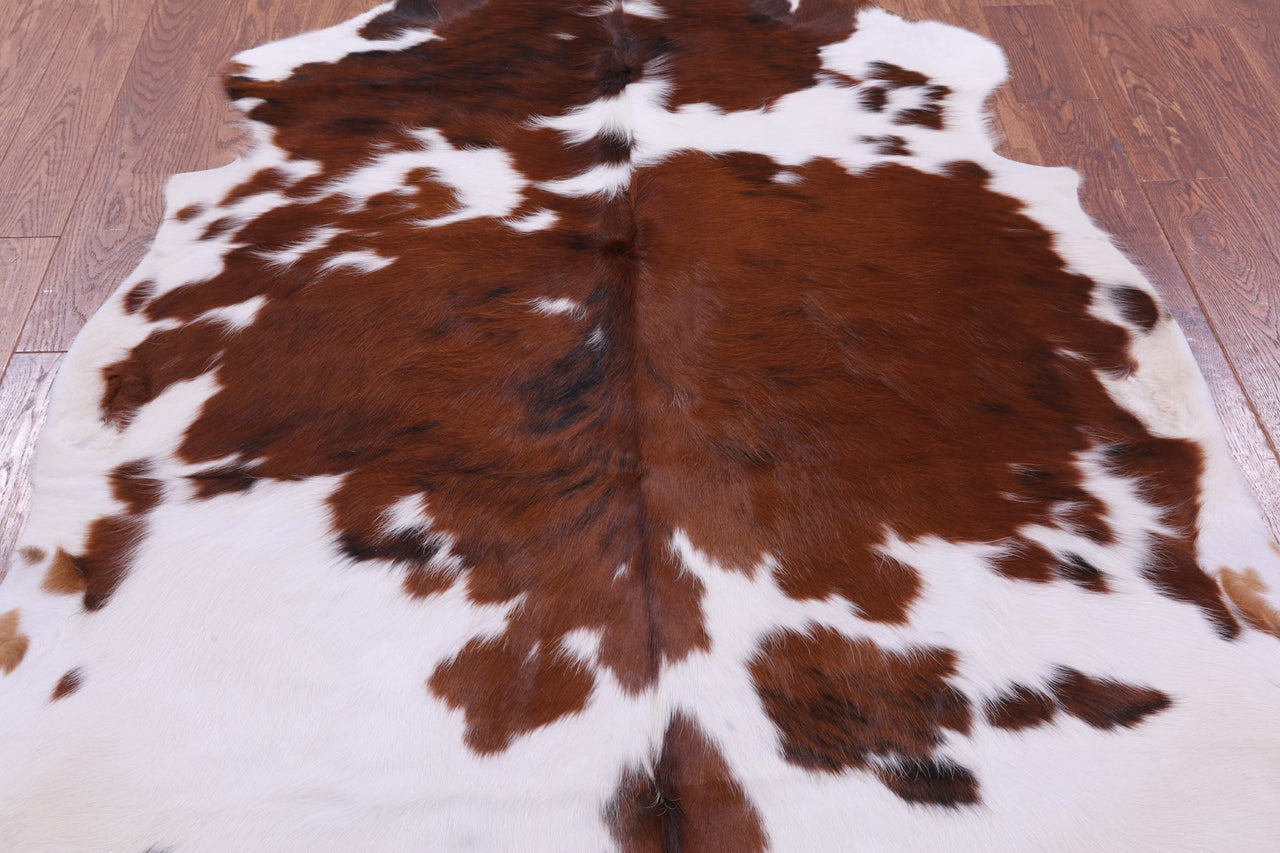 Brown & White Natural Cowhide Rug - Large 6'5"H x 5'9"W