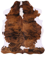 Thumbnail for Brindle Brown & White Natural Cowhide Rug - Large 6'7