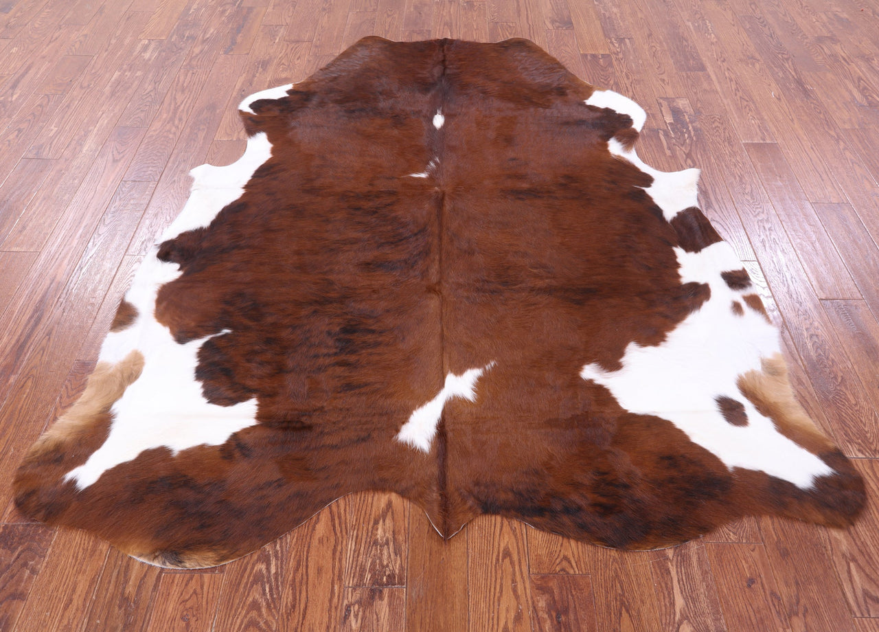 Brown & White Natural Cowhide Rug - XLarge 7'3"H x 6'5"W