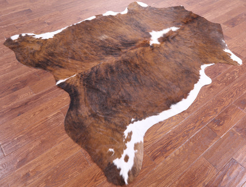 Brindle Brown & White Natural Cowhide Rug - Large 7'0