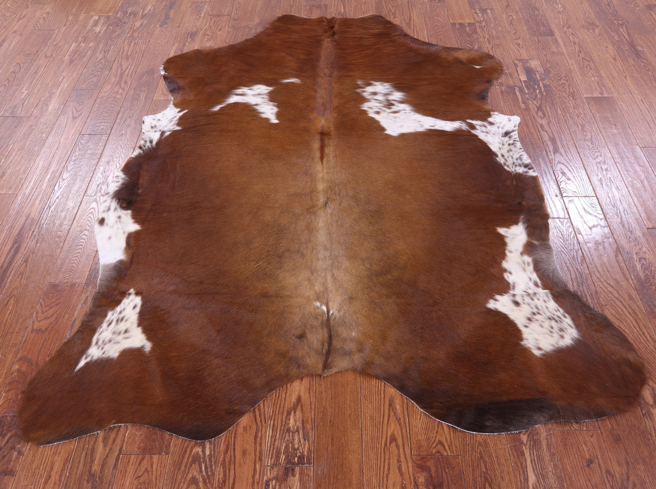 Brown & White Natural Cowhide Rug - Large 7'1"H x 5'10"W