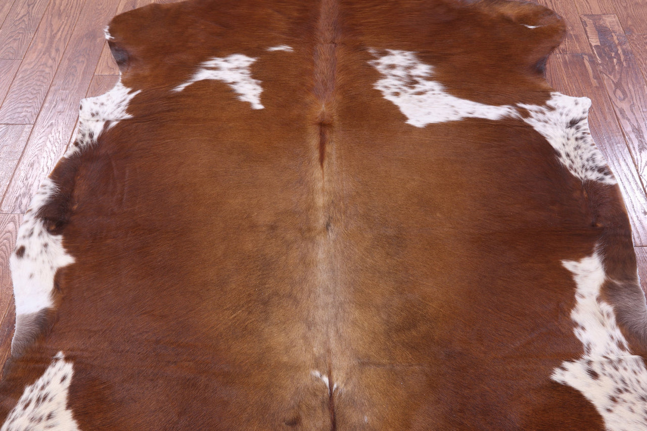 Brown & White Natural Cowhide Rug - Large 7'1"H x 5'10"W