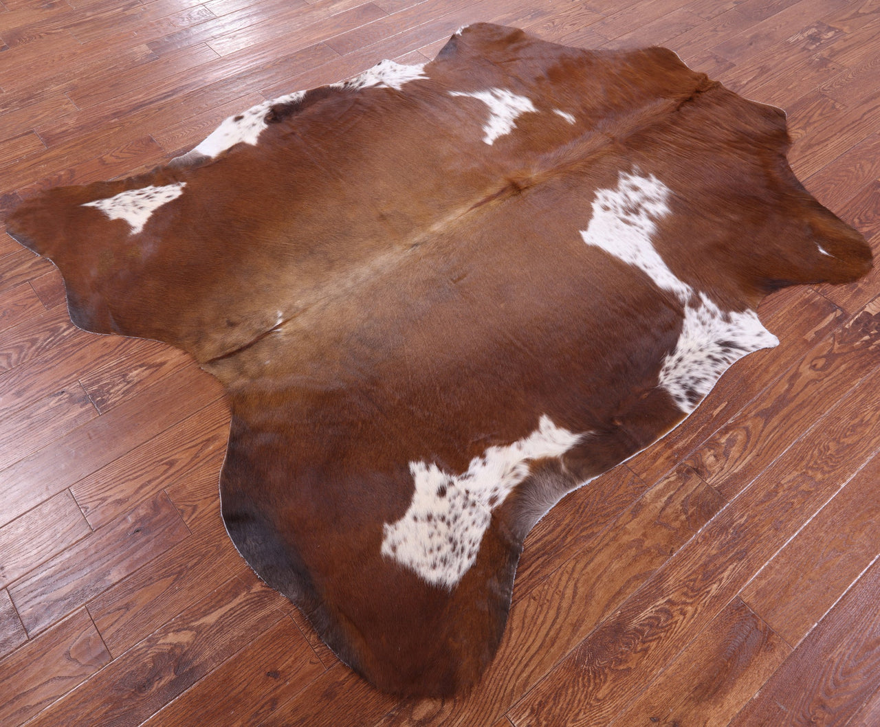 Brown & White Natural Cowhide Rug - Large 7'1"H x 5'10"W