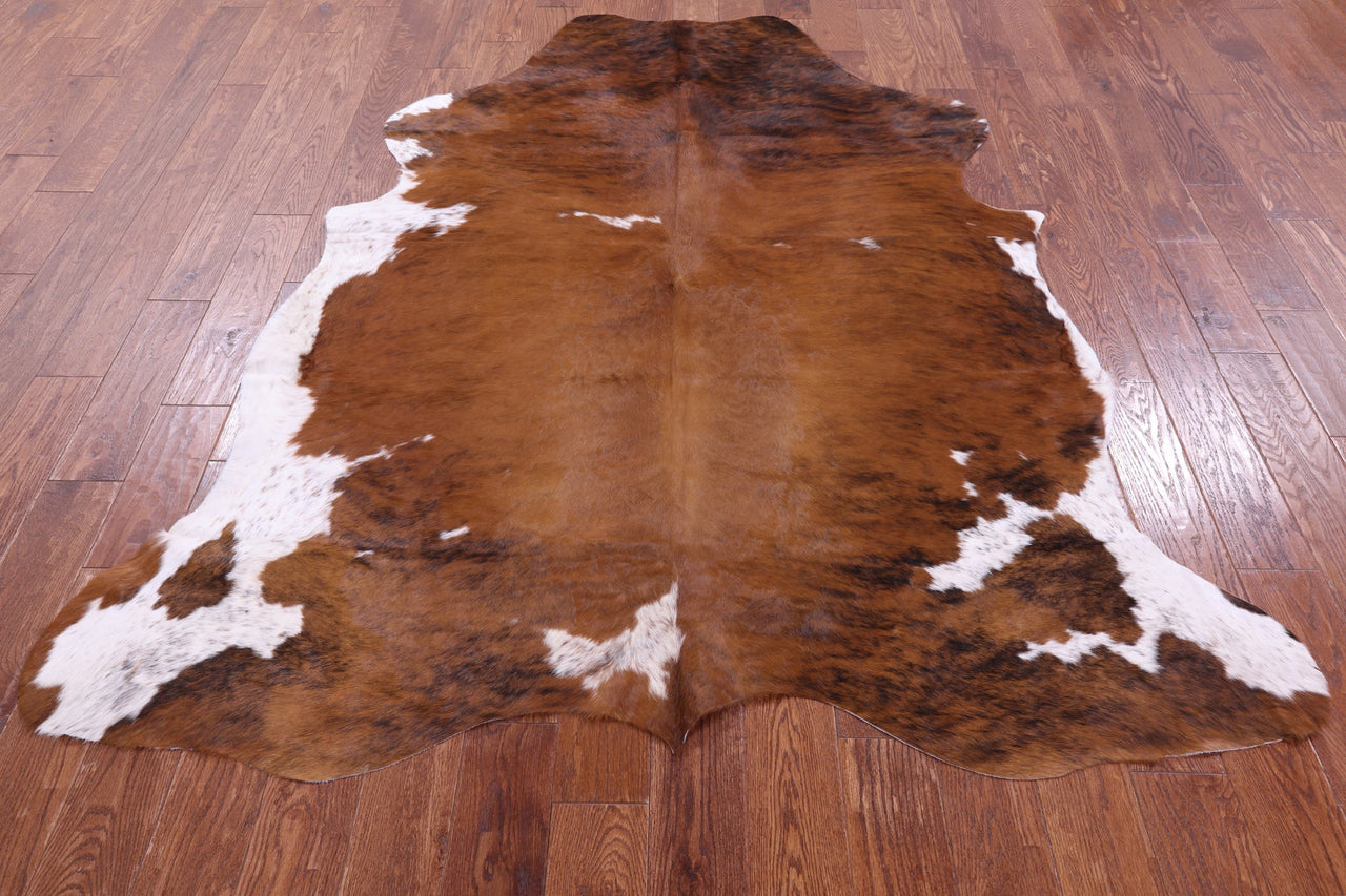 Brindle Brown & White Natural Cowhide Rug - Large 7'2"H x 6'1"W