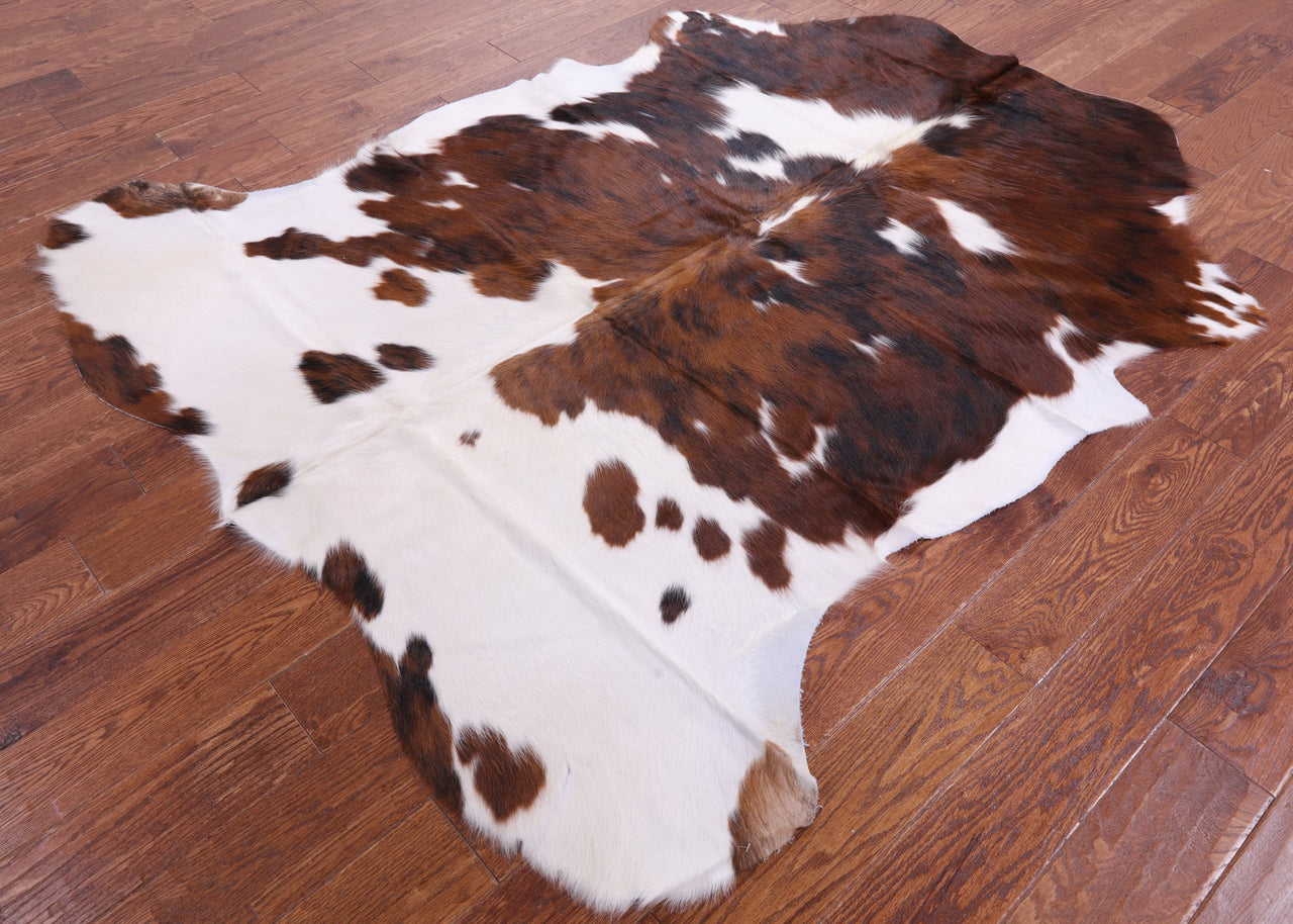 Brown & White Natural Cowhide Rug - Large 6'6"H x 5'7"W