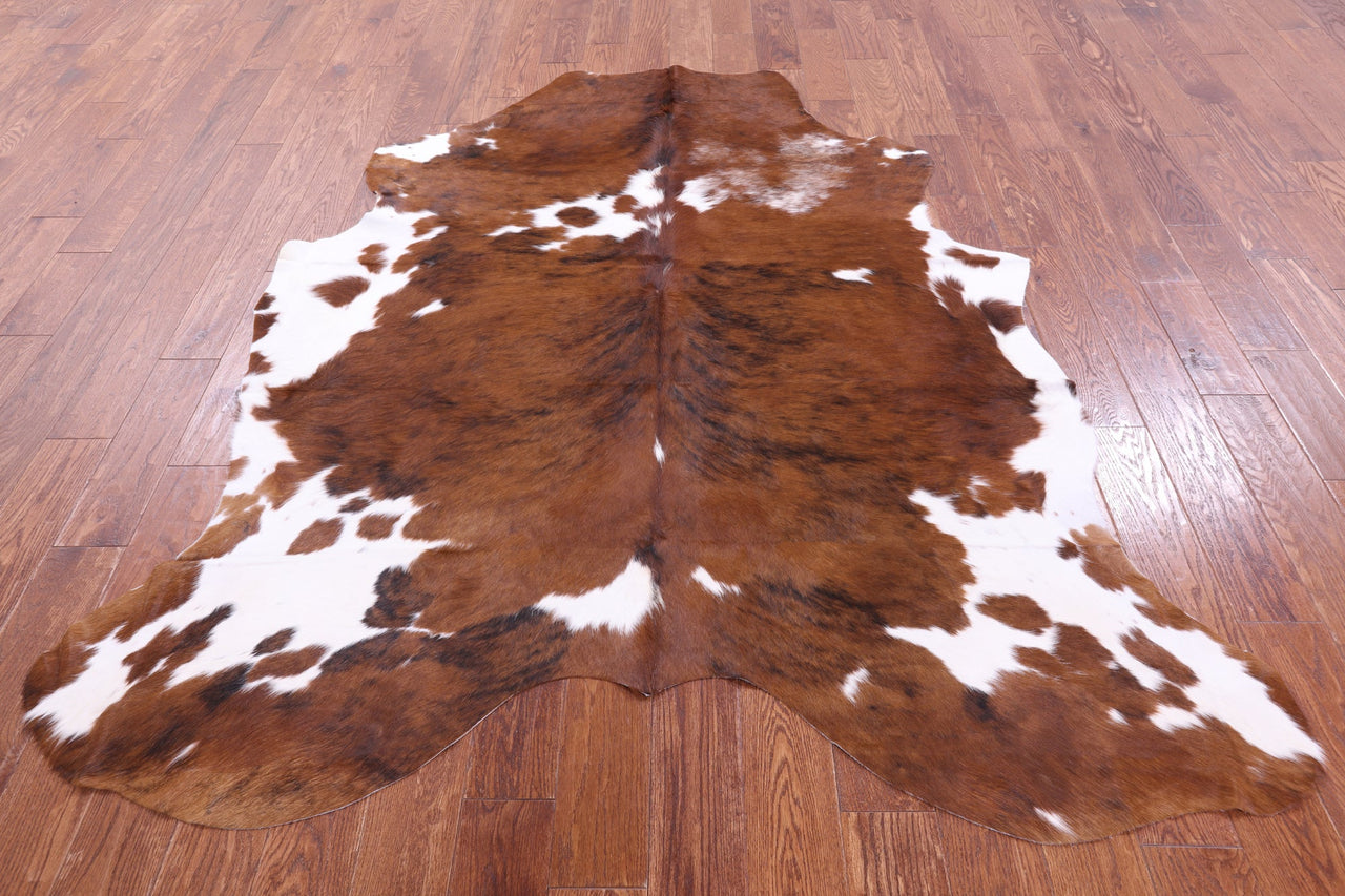 Brown & White Natural Cowhide Rug - Large 7'1"H x 6'2"W