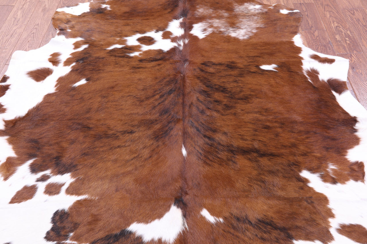 Brown & White Natural Cowhide Rug - Large 7'1"H x 6'2"W