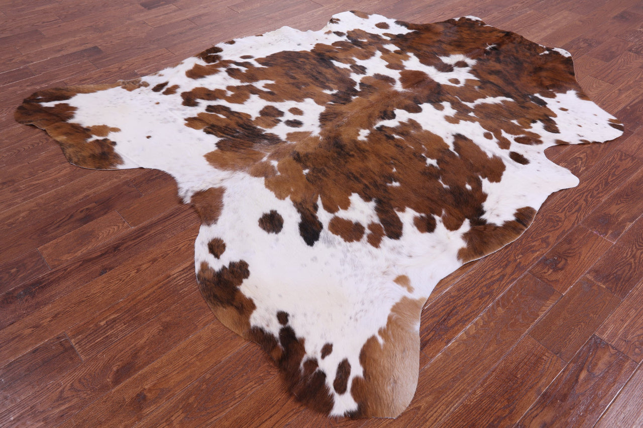 Brown & White Natural Cowhide Rug - XLarge 7'11"H x 6'6"W