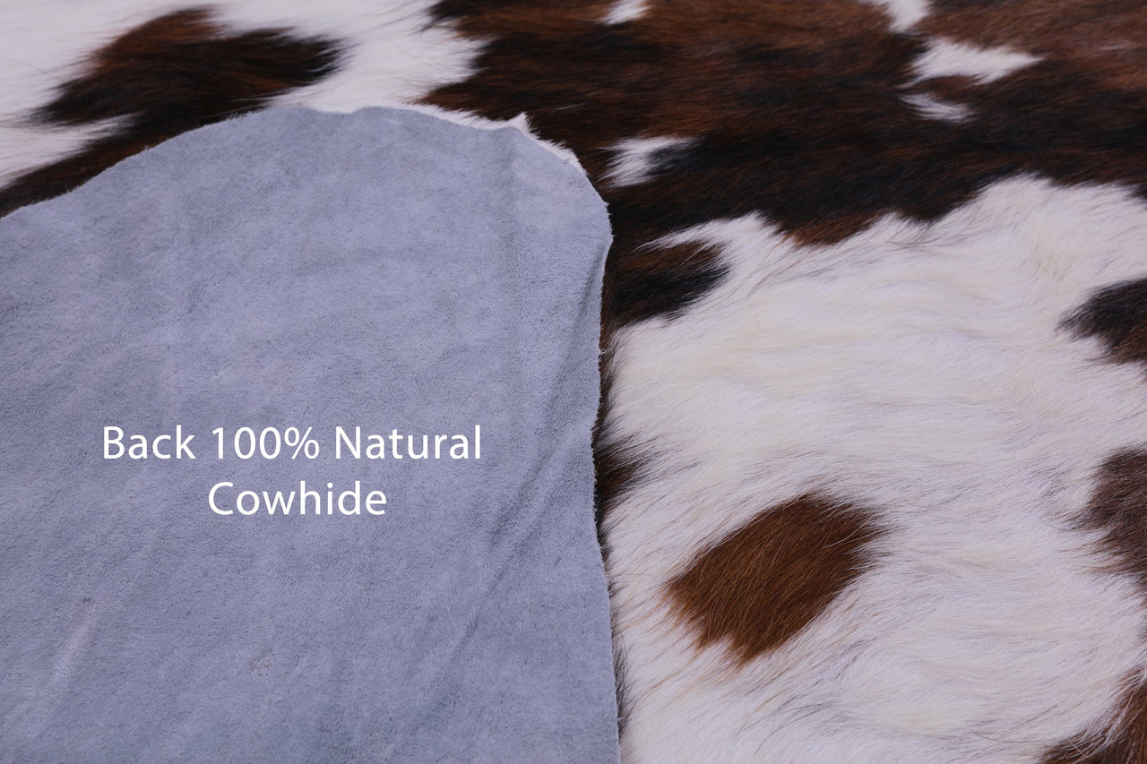 Brown & White Natural Cowhide Rug - Medium 6'10"H x 6'7"W