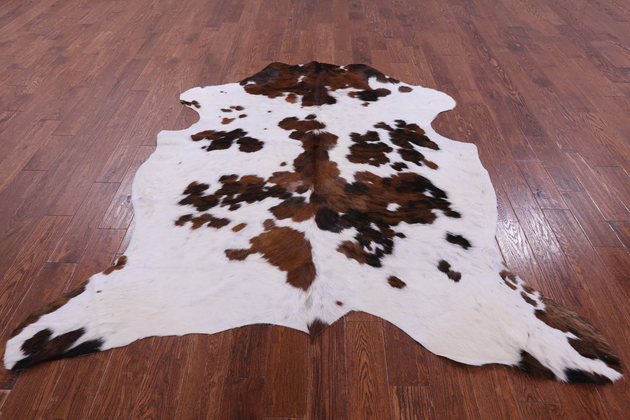 Brown & White Natural Cowhide Rug - Medium 6'10"H x 6'7"W