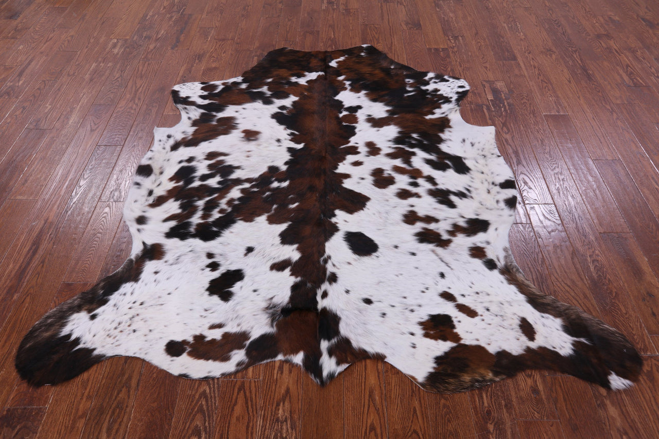 Brown & White Natural Cowhide Rug - Medium 6'7"H x 6'8"W