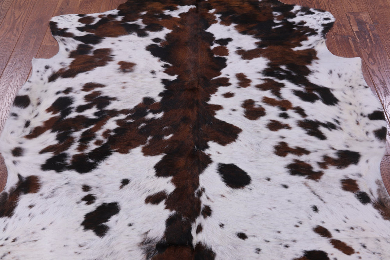 Brown & White Natural Cowhide Rug - Medium 6'7"H x 6'8"W