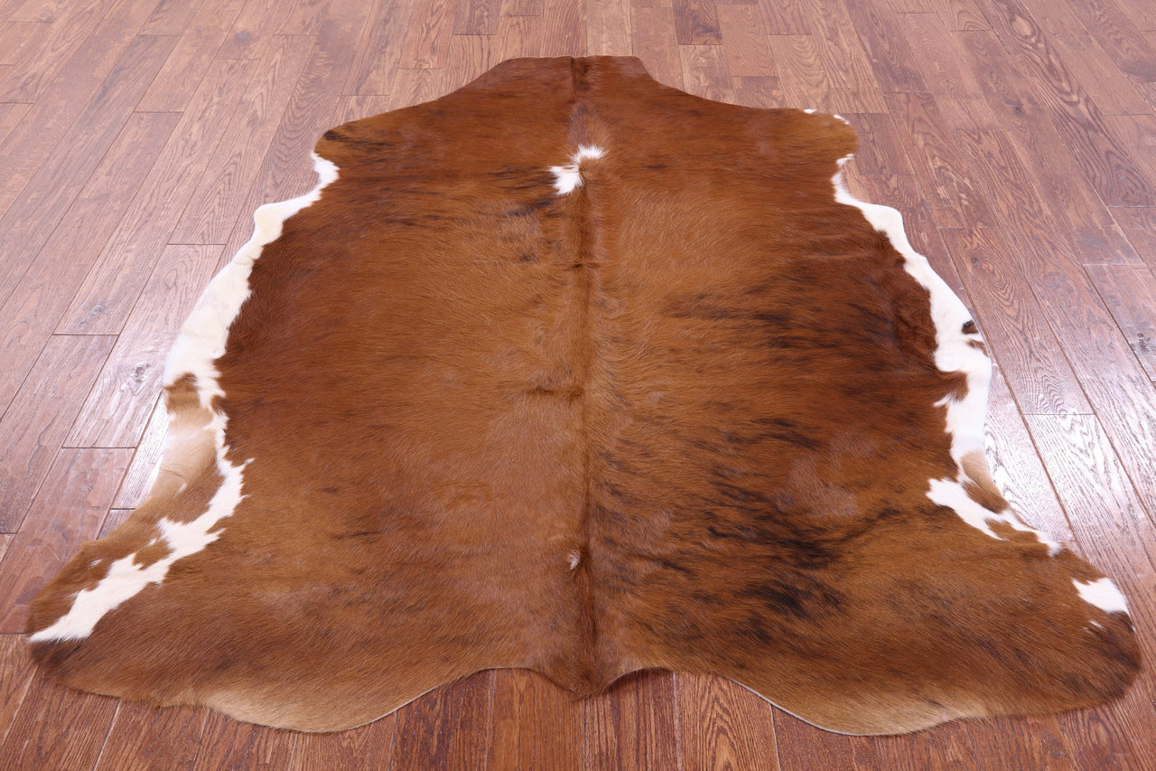 Brown & White Natural Cowhide Rug - Medium 6'5"H x 5'3"W