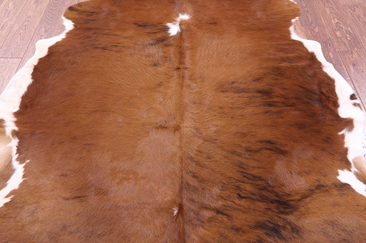 Brown & White Natural Cowhide Rug - Medium 6'5"H x 5'3"W