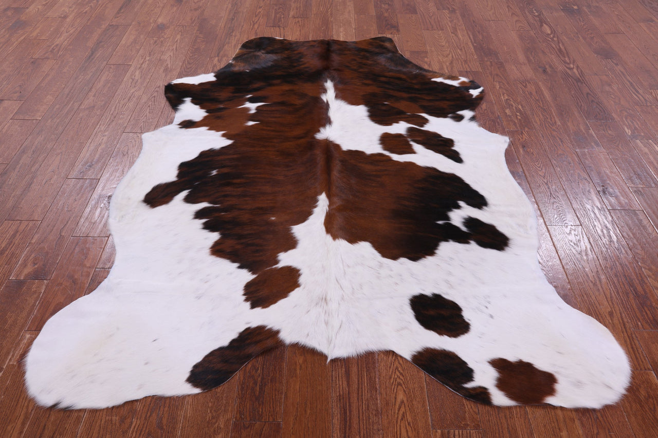 Brown & White Natural Cowhide Rug - Medium 6'8"H x 5'7"W