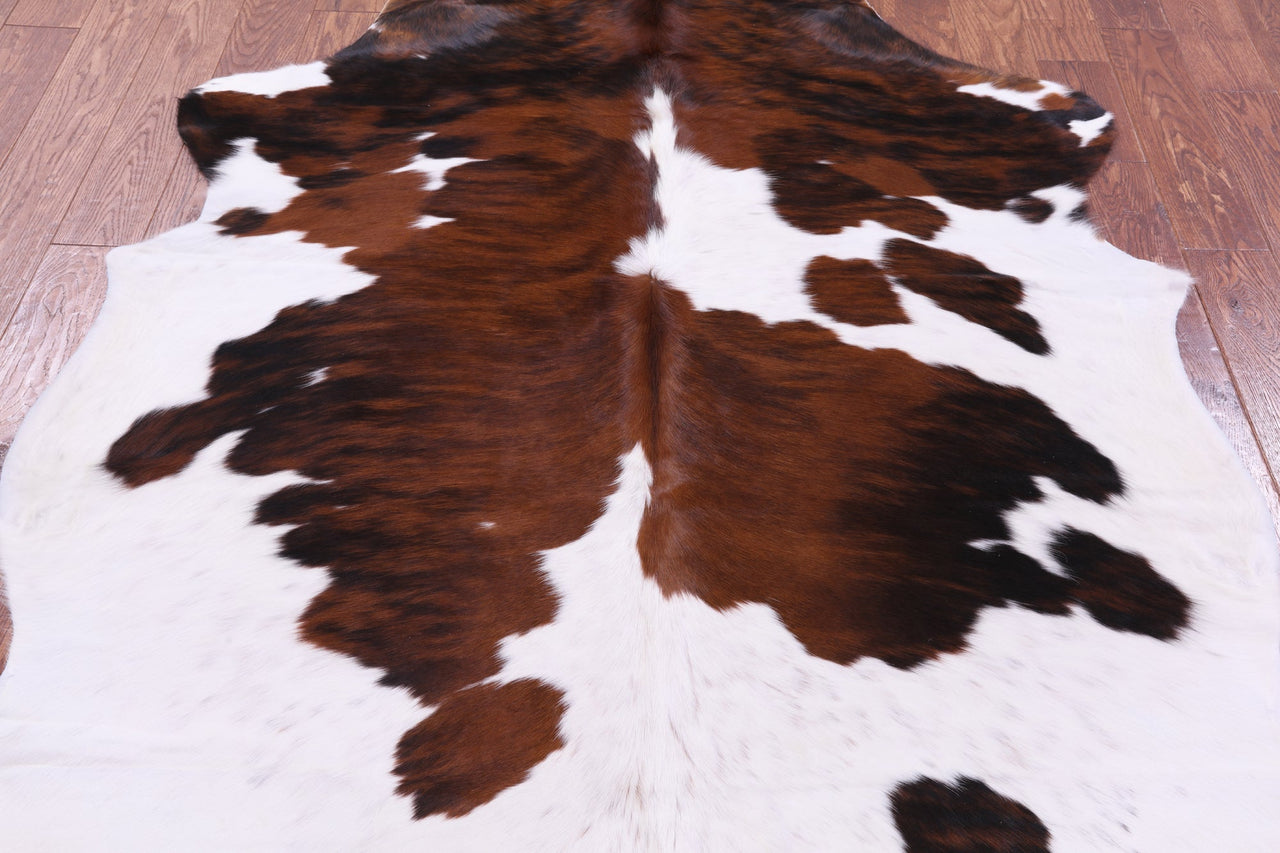 Brown & White Natural Cowhide Rug - Medium 6'8"H x 5'7"W