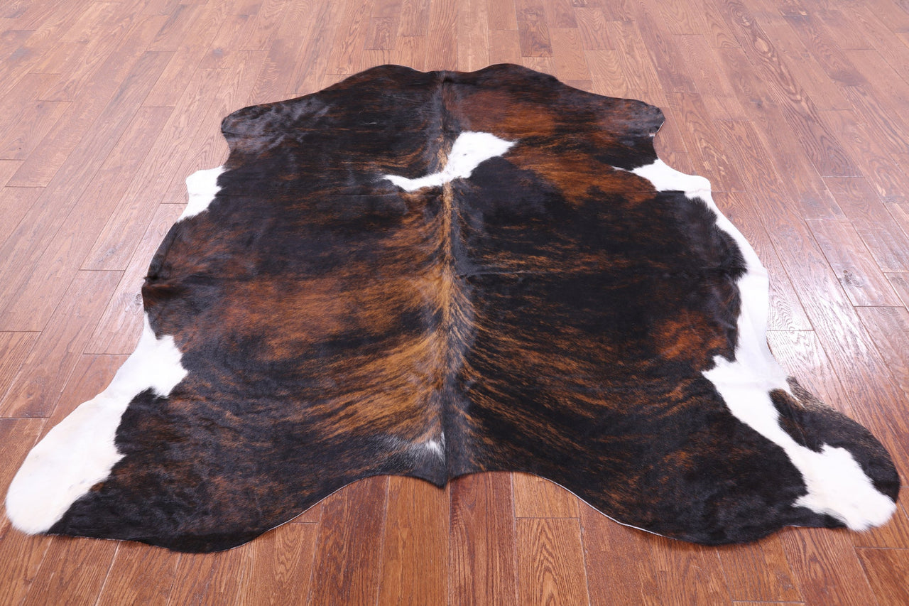 Brindle Tricolor Natural Cowhide Rug - Medium 6'4"H x 6'0"W