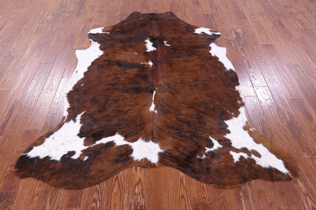 Brown & White Natural Cowhide Rug - Medium 6'11"H x 6'0"W