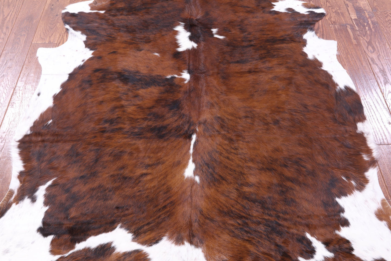 Brown & White Natural Cowhide Rug - Medium 6'11"H x 6'0"W