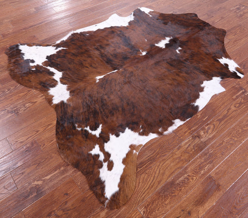 Brown & White Natural Cowhide Rug - Large 6'11