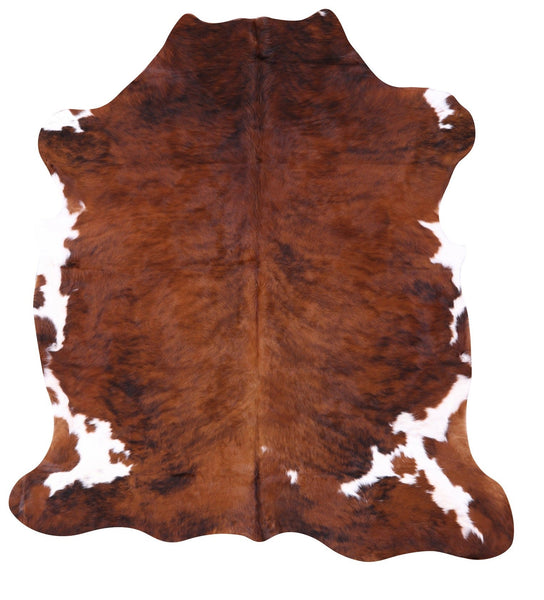 Brown & White Natural Cowhide Rug - Large 6'4"H x 5'10"W