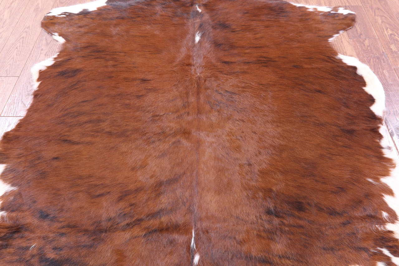 Brown & White Natural Cowhide Rug - Medium 6'2"H x 5'2"W