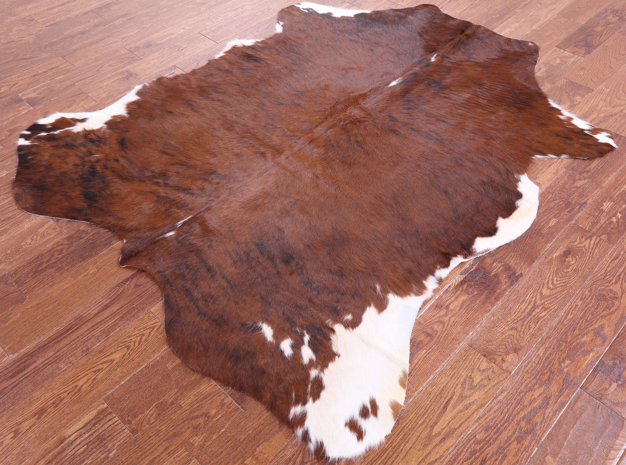 Brown & White Natural Cowhide Rug - Medium 6'2"H x 5'2"W