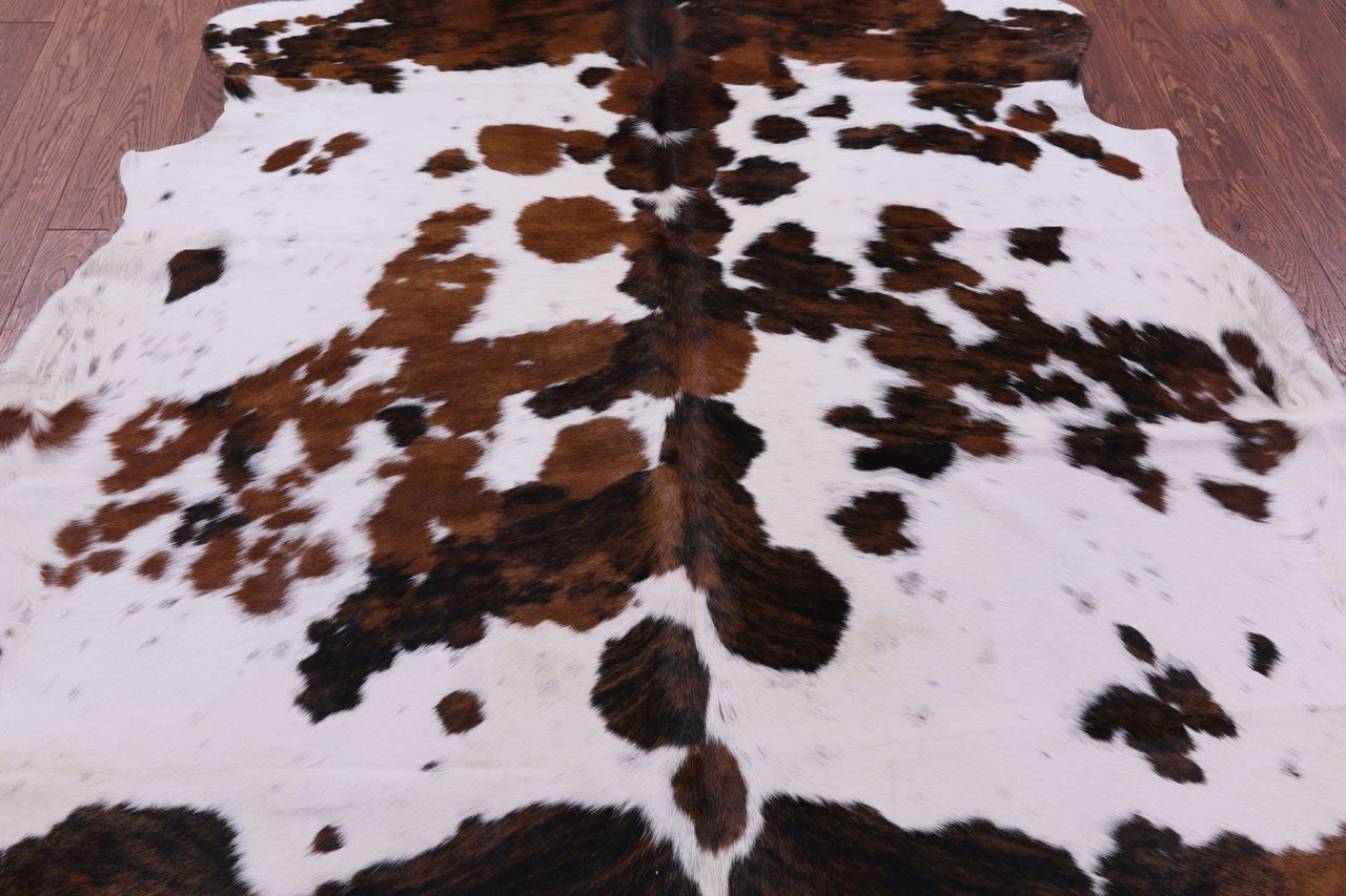 Brown & White Natural Cowhide Rug - Large 7'1"H x 6'7"W