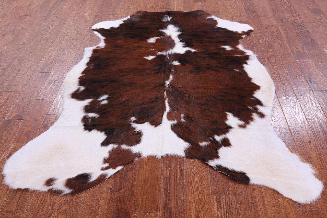 Brown & White Natural Cowhide Rug - Small 6'2"H x 5'7"W