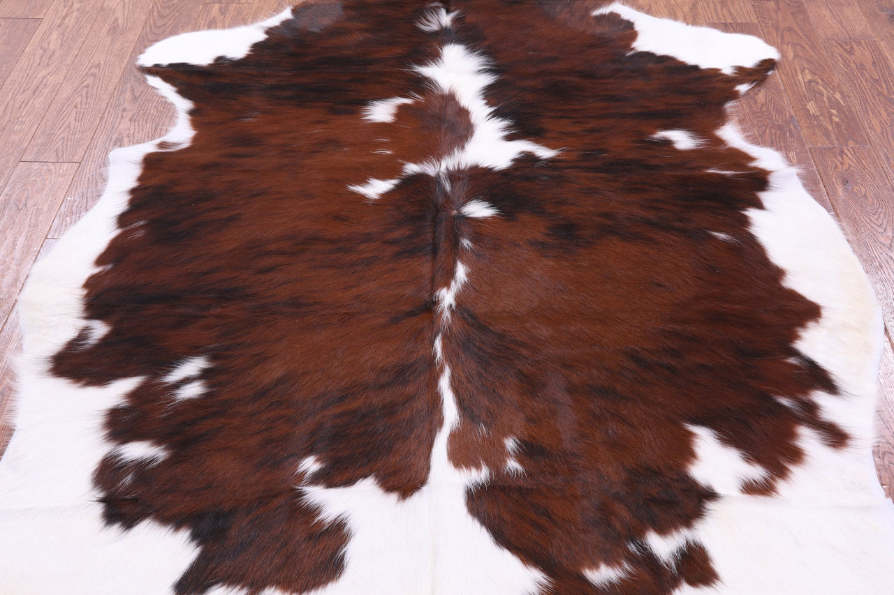 Brown & White Natural Cowhide Rug - Small 6'2"H x 5'7"W