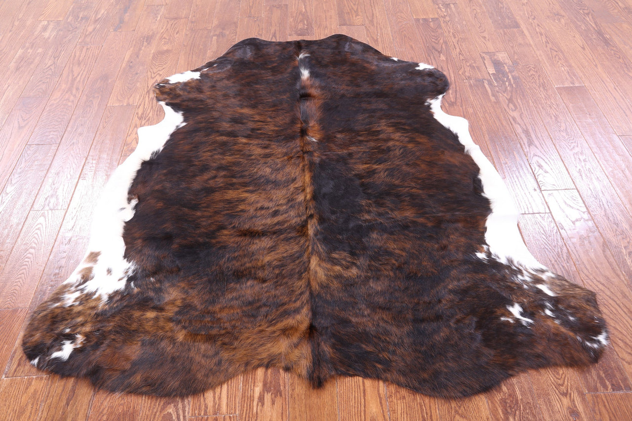 Brindle Tricolor Natural Cowhide Rug - Small 5'8"H x 5'9"W