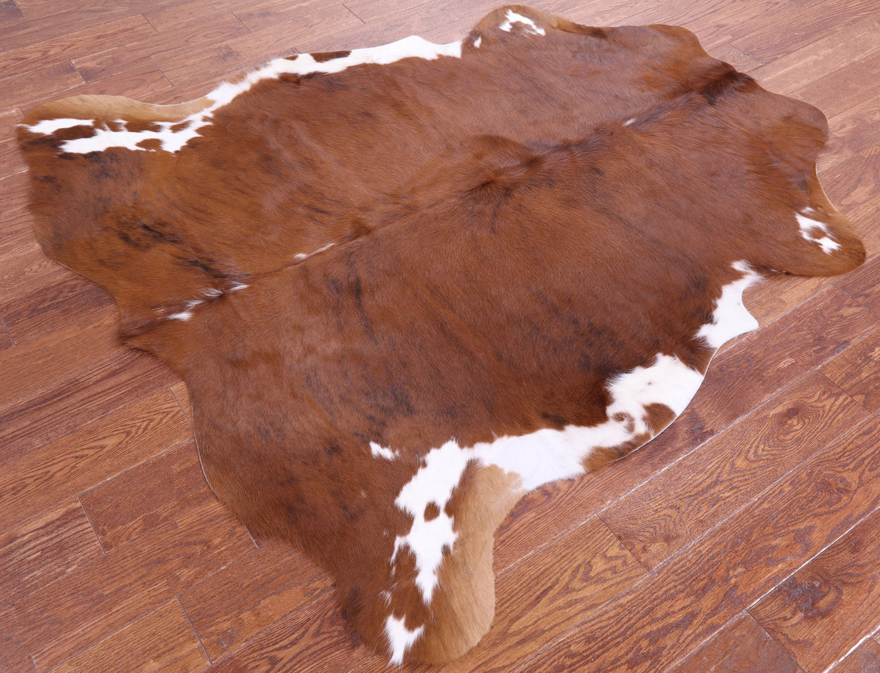 Brown & White Natural Cowhide Rug - Small 6'1"H x 5'7"W